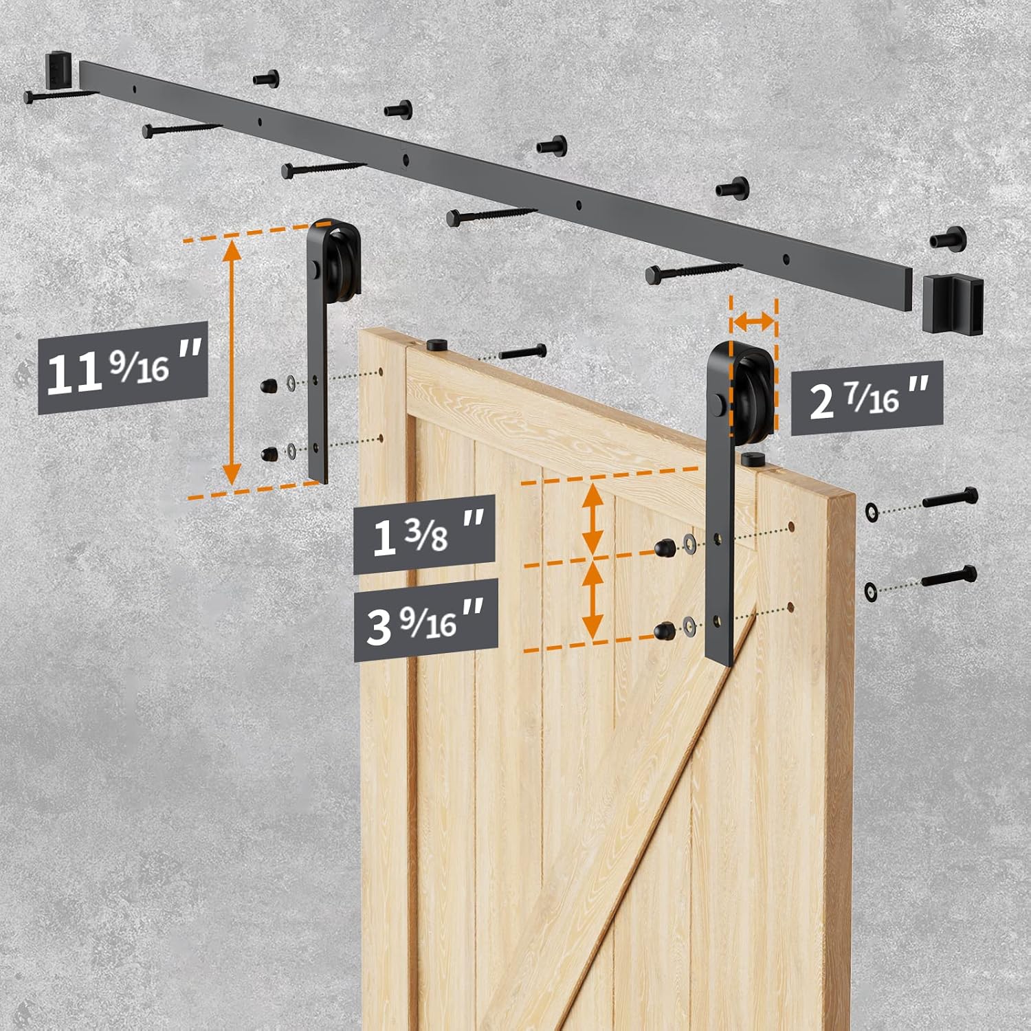 5ft Heavy Duty Sliding Barn Door Hardware Kit - Smooth & Quiet Operation - Easy Installation - Fits 1 3/8-1 3/4" Doors - Black - J Shape Hangers - WildKart
