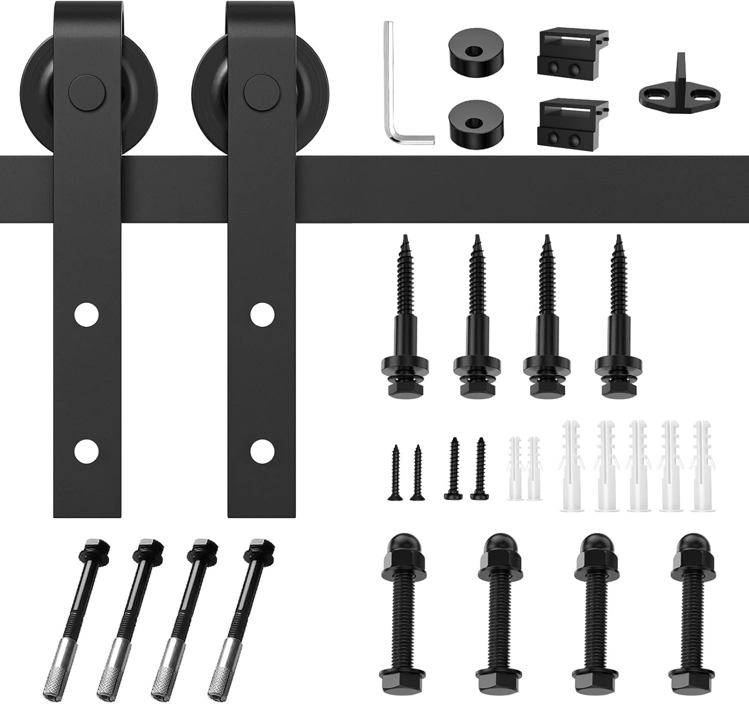 5ft Heavy Duty Sliding Barn Door Hardware Kit - Smooth & Quiet Operation - Easy Installation - Fits 1 3/8-1 3/4" Doors - Black - J Shape Hangers - WildKart