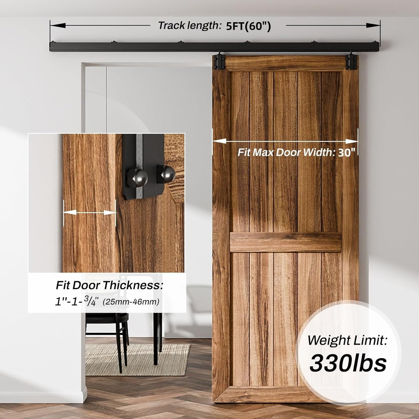 5FT Heavy Duty Wall Mount Sliding Barn Door Hardware Kit - Easy Installation, BONIKLUBA Box Rail Track (No Door)
