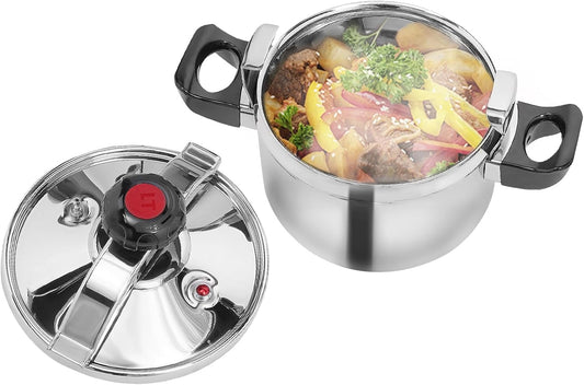 5L/4.54Qt High Safety Pressure Cooker with Fast Heating - Stainless Steel Pot for Boiling & Stewing - 22*27cm