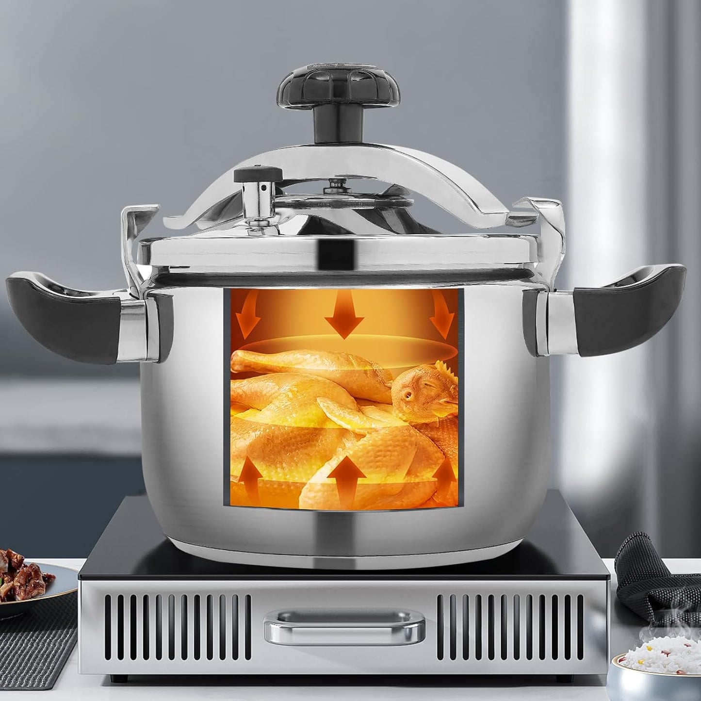 5L/4.54Qt High Safety Pressure Cooker with Fast Heating - Stainless Steel Pot for Boiling & Stewing - 22*27cm