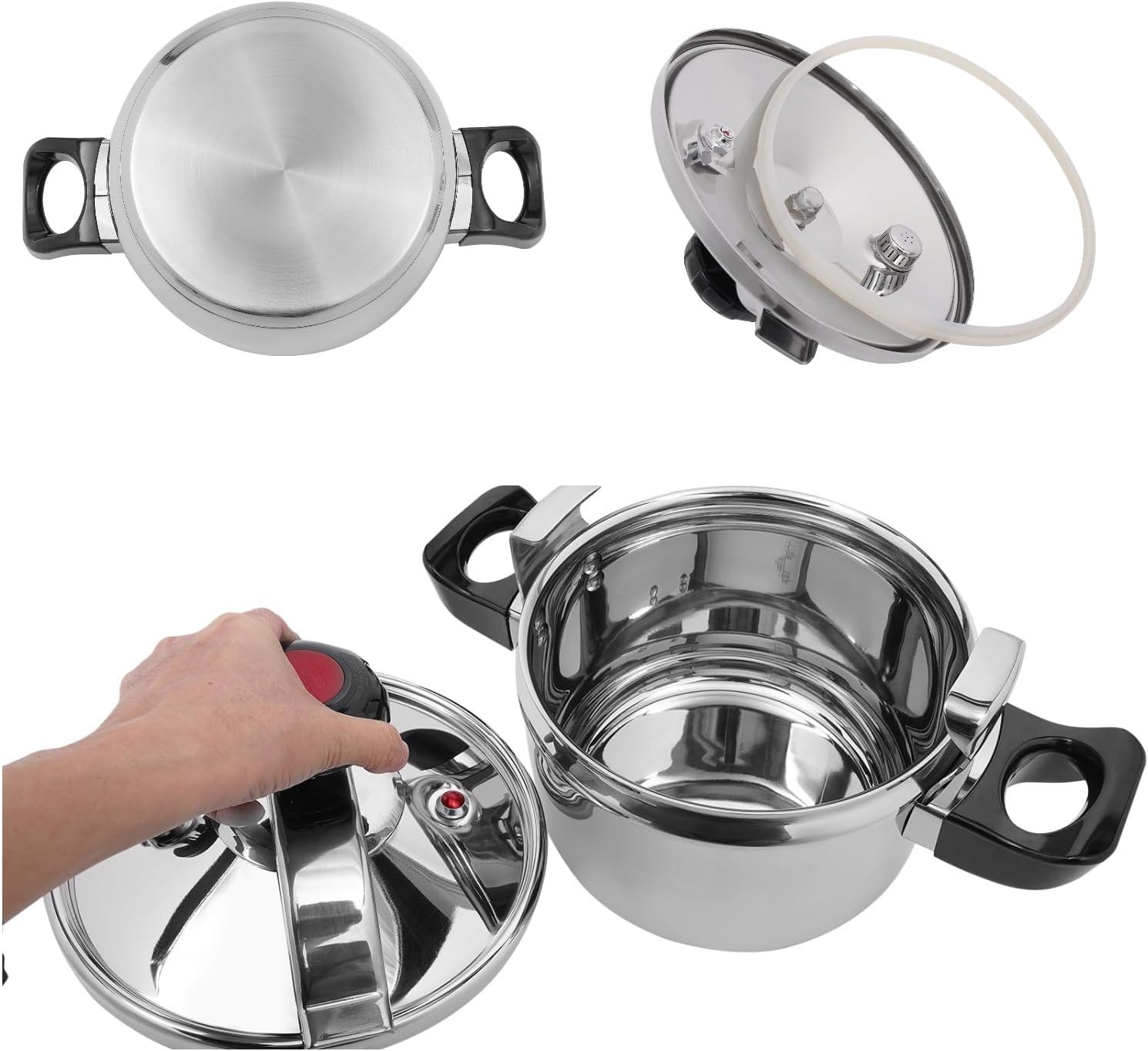 5L/4.54Qt High Safety Pressure Cooker with Fast Heating - Stainless Steel Pot for Boiling & Stewing - 22*27cm