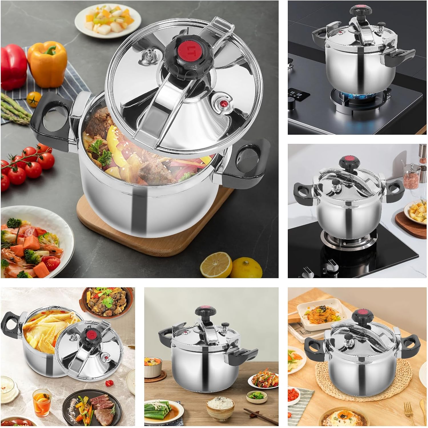 5L/4.54Qt High Safety Pressure Cooker with Fast Heating - Stainless Steel Pot for Boiling & Stewing - 22*27cm