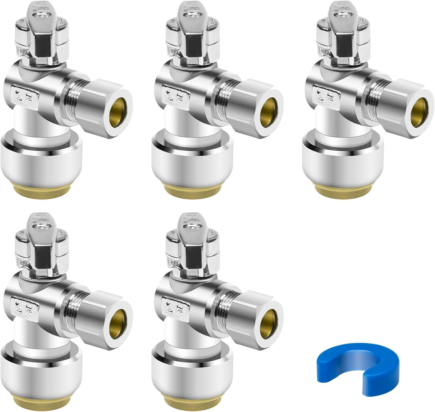 5PCS 1/2 x 3/8 Inch Compression Angle Stop Valve Set - No Lead Brass, Push to Connect Plumbing Fitting for Copper, CPVC, PE-RT, PEX Pipe