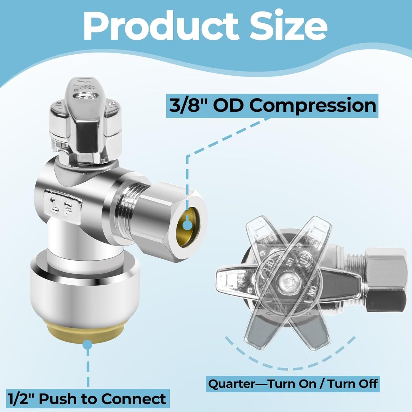 5PCS 1/2 x 3/8 Inch Compression Angle Stop Valve Set - No Lead Brass, Push to Connect Plumbing Fitting for Copper, CPVC, PE-RT, PEX Pipe
