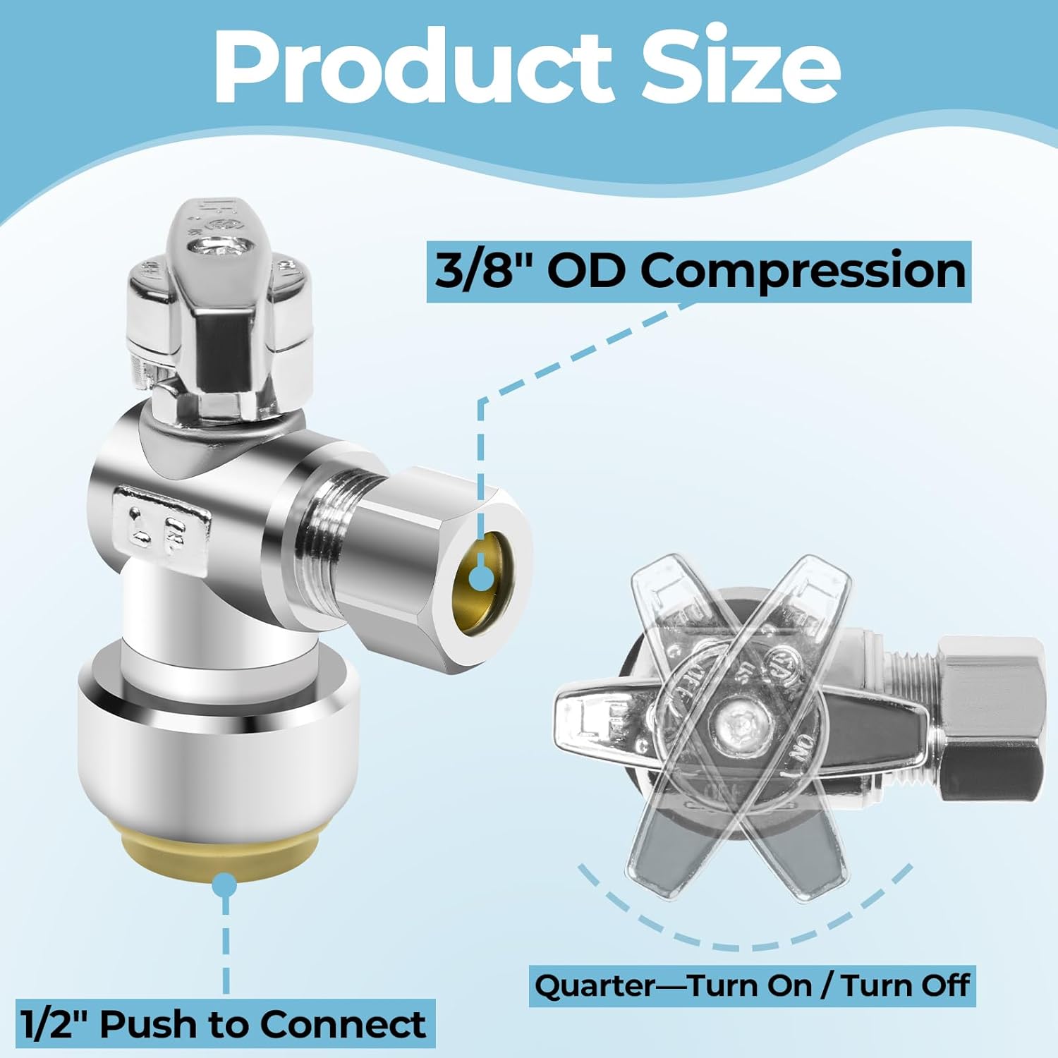 5PCS 1/2 x 3/8 Inch Compression Angle Stop Valve Set - No Lead Brass, Push to Connect Plumbing Fitting for Copper, CPVC, PE-RT, PEX Pipe