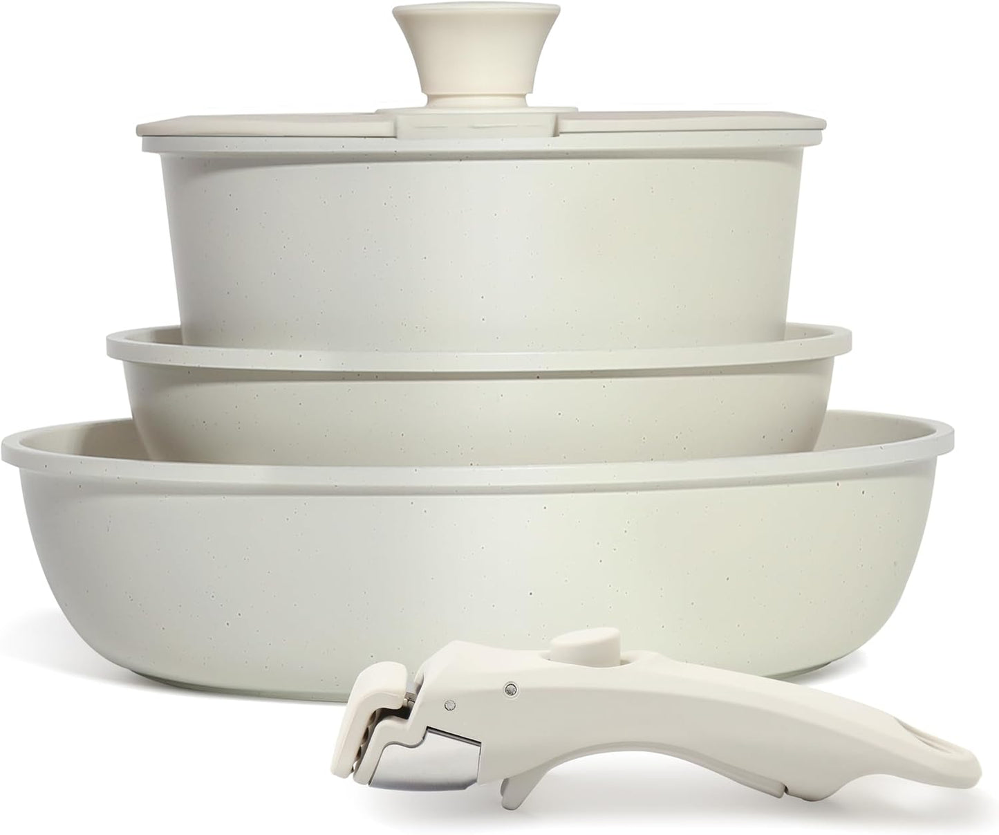 5PCS Cuisinluv Non Stick Pots and Pans Set with Detachable Handle - Induction Cookware for RV Cooking - Dishwasher & Oven Safe Cream White