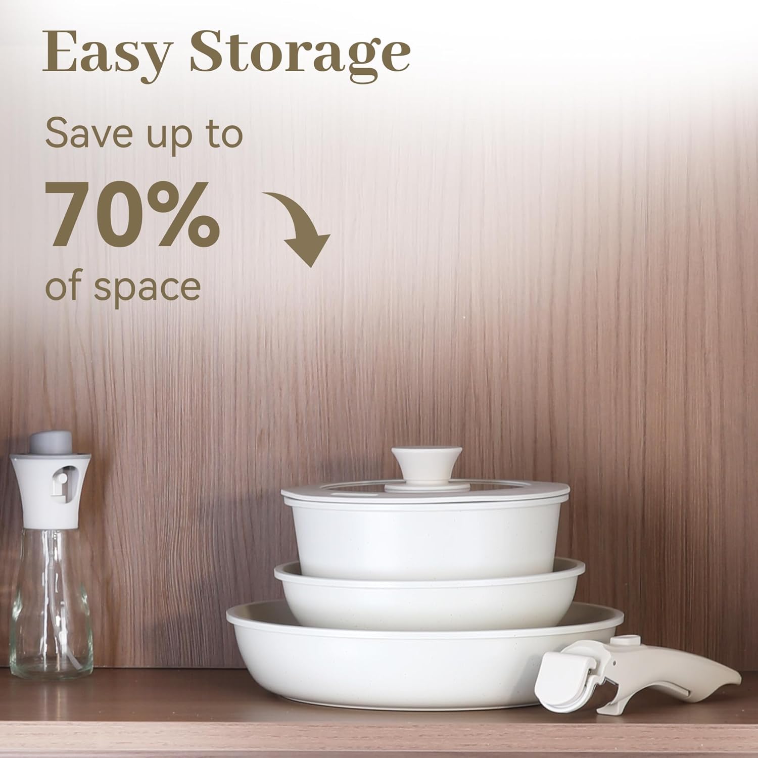 5PCS Cuisinluv Non Stick Pots and Pans Set with Detachable Handle - Induction Cookware for RV Cooking - Dishwasher & Oven Safe Cream White