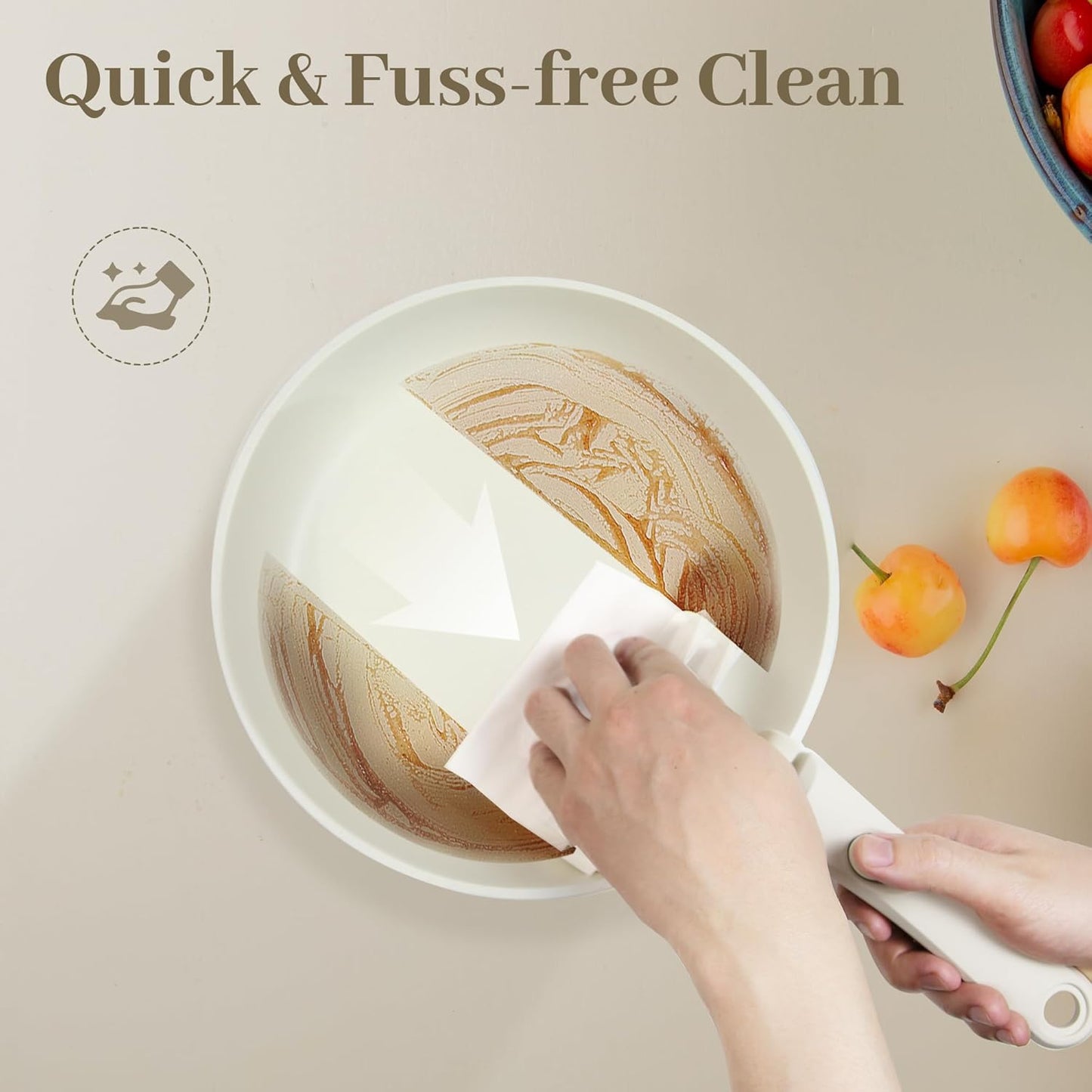 5PCS Cuisinluv Non Stick Pots and Pans Set with Detachable Handle - Induction Cookware for RV Cooking - Dishwasher & Oven Safe Cream White