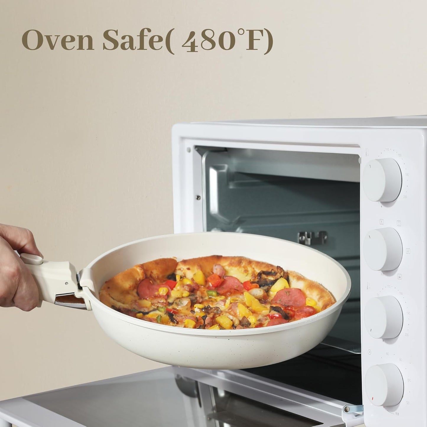 5PCS Cuisinluv Non Stick Pots and Pans Set with Detachable Handle - Induction Cookware for RV Cooking - Dishwasher & Oven Safe Cream White