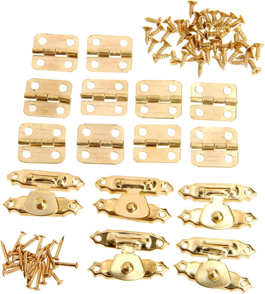 5Pcs Retro Decorative Cabinet Jewelry Box Hasps with 10Pcs Bronze Hinges and 60 Screws