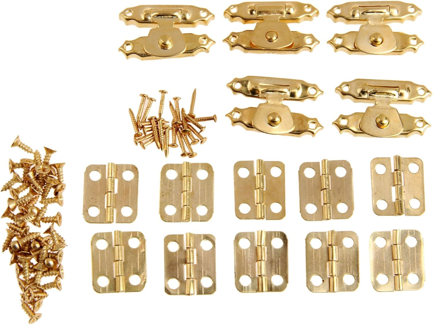 5Pcs Retro Decorative Cabinet Jewelry Box Hasps with 10Pcs Bronze Hinges and 60 Screws