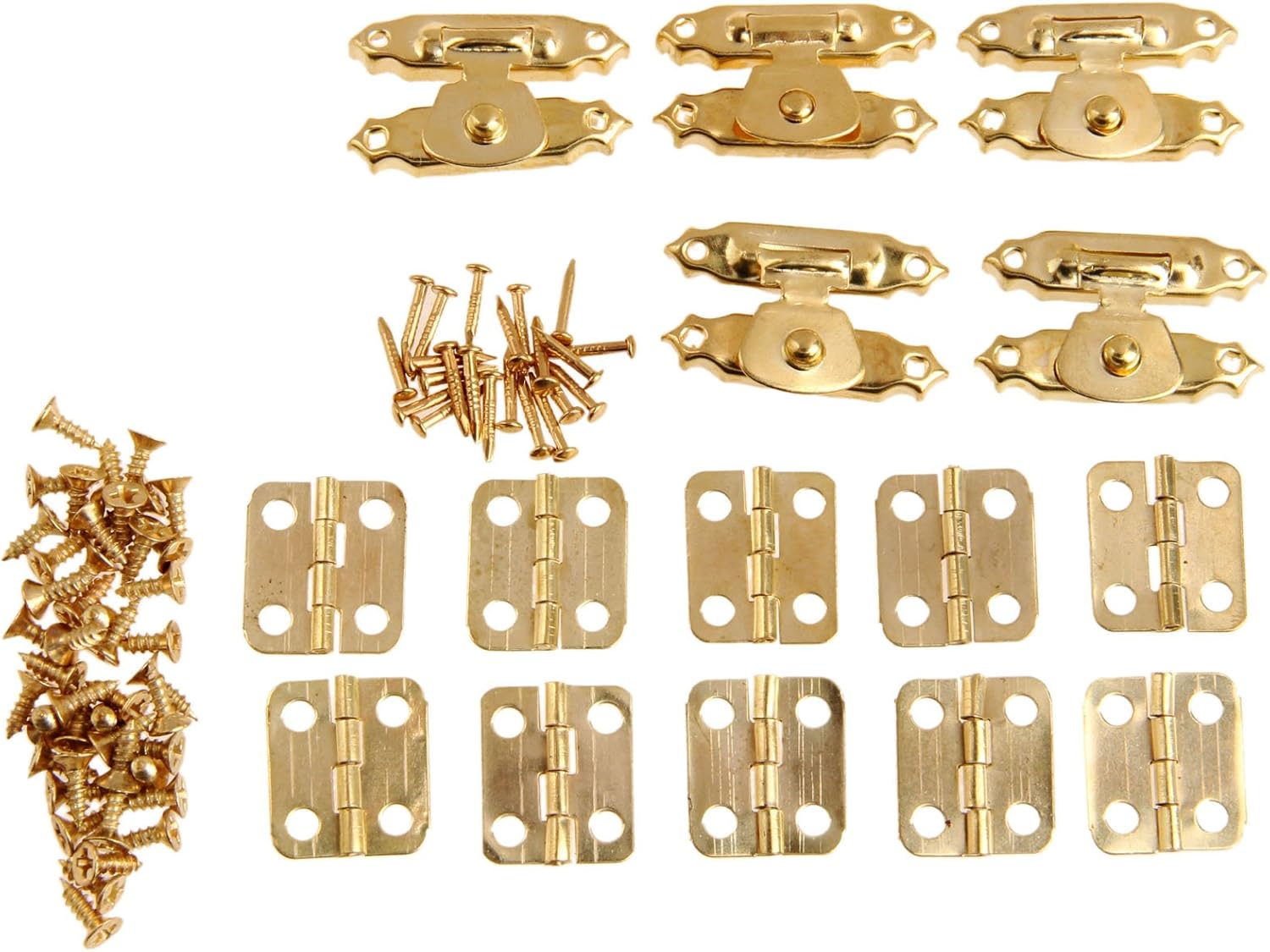 5Pcs Retro Decorative Cabinet Jewelry Box Hasps with 10Pcs Bronze Hinges and 60 Screws
