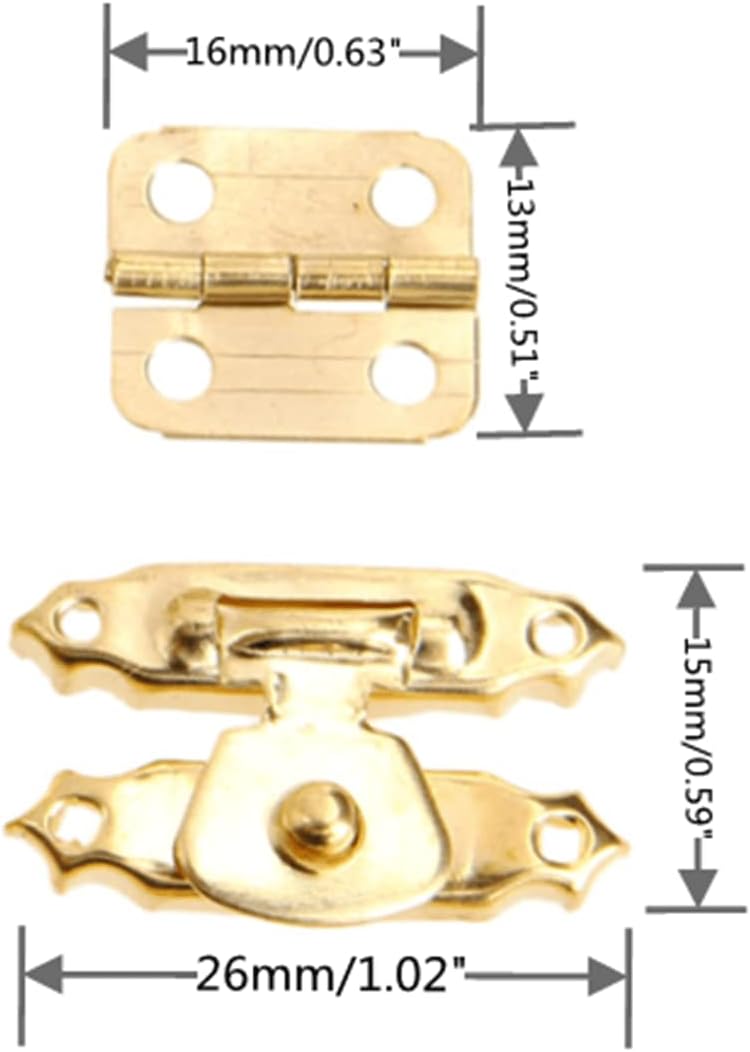 5Pcs Retro Decorative Cabinet Jewelry Box Hasps with 10Pcs Bronze Hinges and 60 Screws