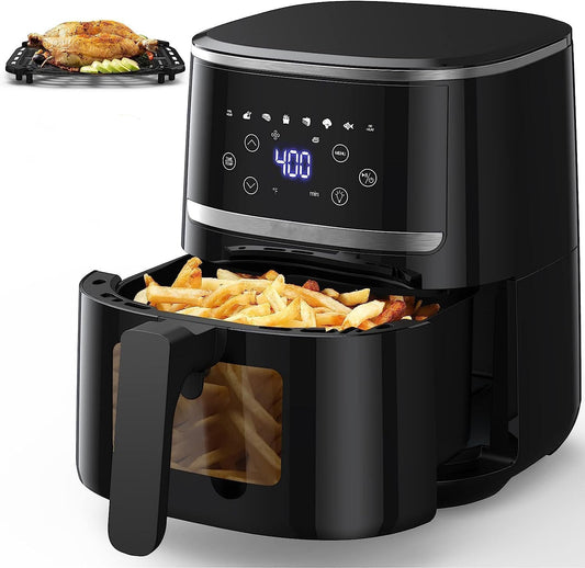 5Qt Takywep Air Fryer with Clear Window, 8 Cooking Presets, 1500w Power, Dehydration Function, Nonstick Coating - Perfect for Crispy, Roasted, Baked Dishes
