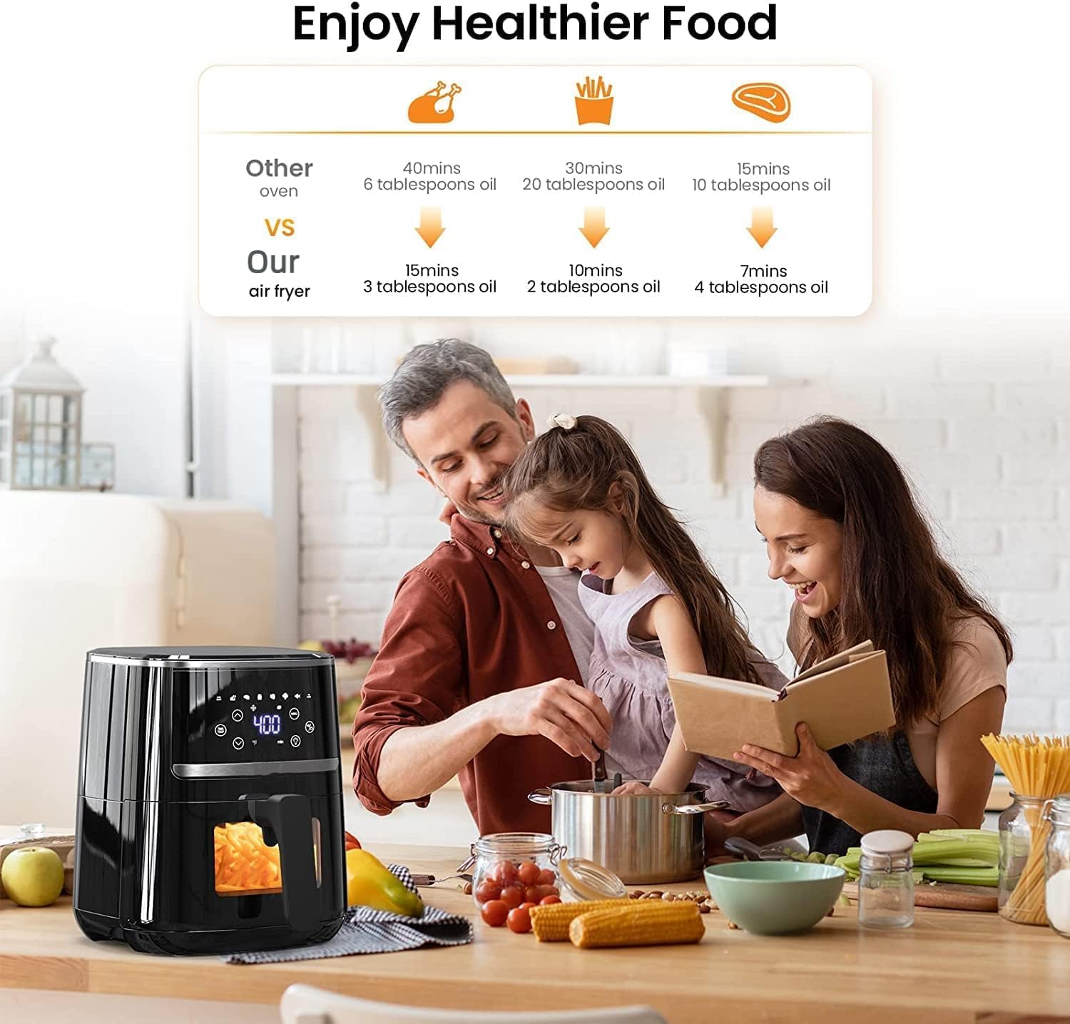 5Qt Takywep Air Fryer with Clear Window, 8 Cooking Presets, 1500w Power, Dehydration Function, Nonstick Coating - Perfect for Crispy, Roasted, Baked Dishes