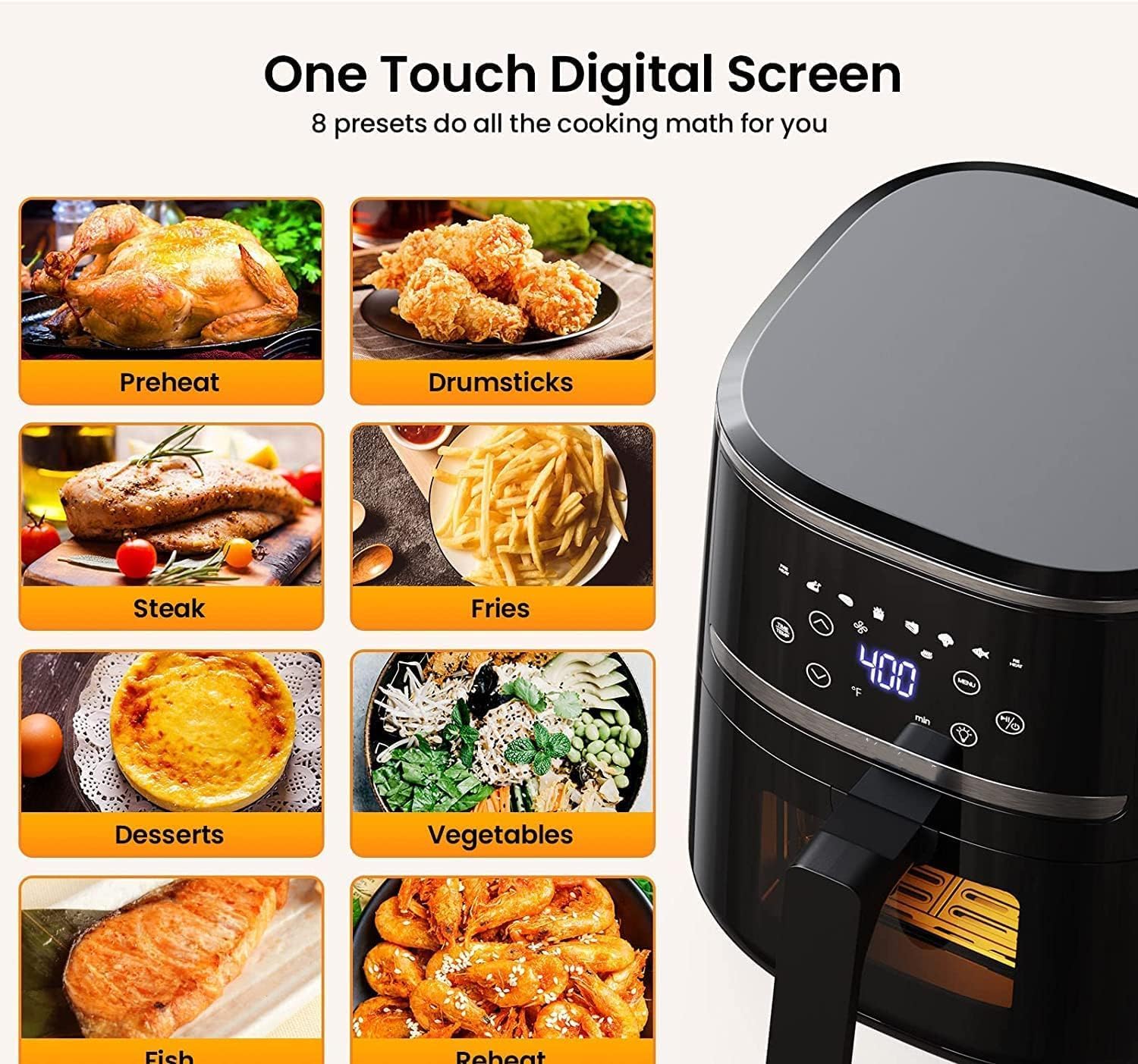5Qt Takywep Air Fryer with Clear Window, 8 Cooking Presets, 1500w Power, Dehydration Function, Nonstick Coating - Perfect for Crispy, Roasted, Baked Dishes
