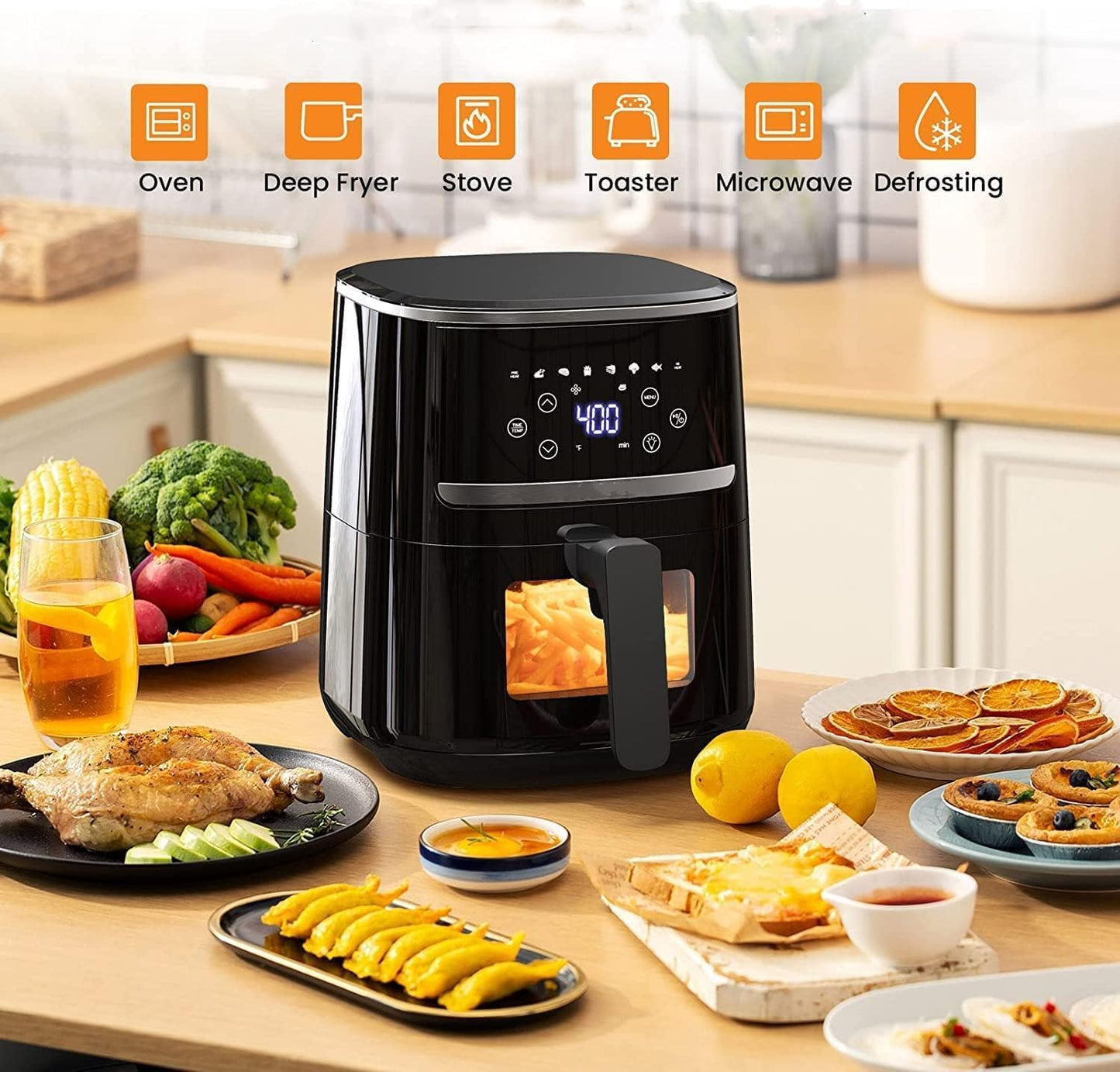 5Qt Takywep Air Fryer with Clear Window, 8 Cooking Presets, 1500w Power, Dehydration Function, Nonstick Coating - Perfect for Crispy, Roasted, Baked Dishes