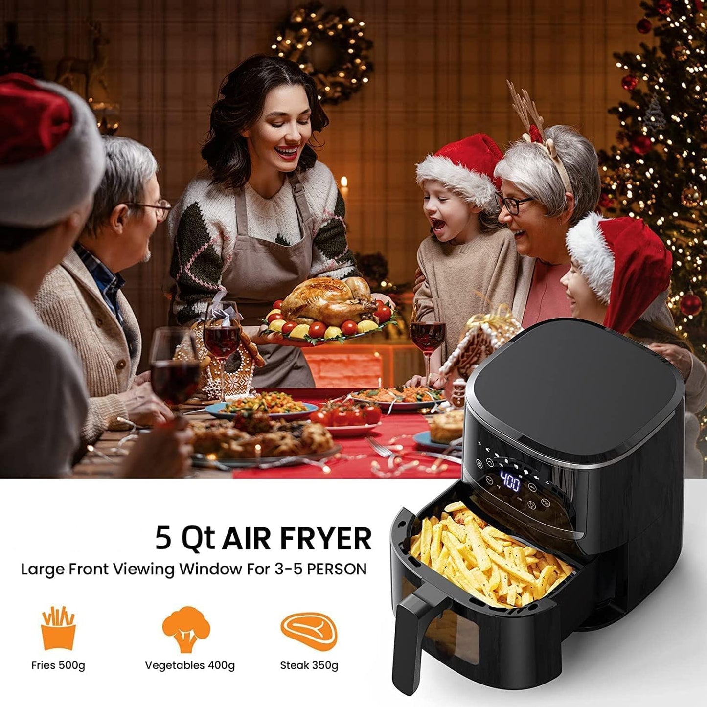 5Qt Takywep Air Fryer with Clear Window, 8 Cooking Presets, 1500w Power, Dehydration Function, Nonstick Coating - Perfect for Crispy, Roasted, Baked Dishes