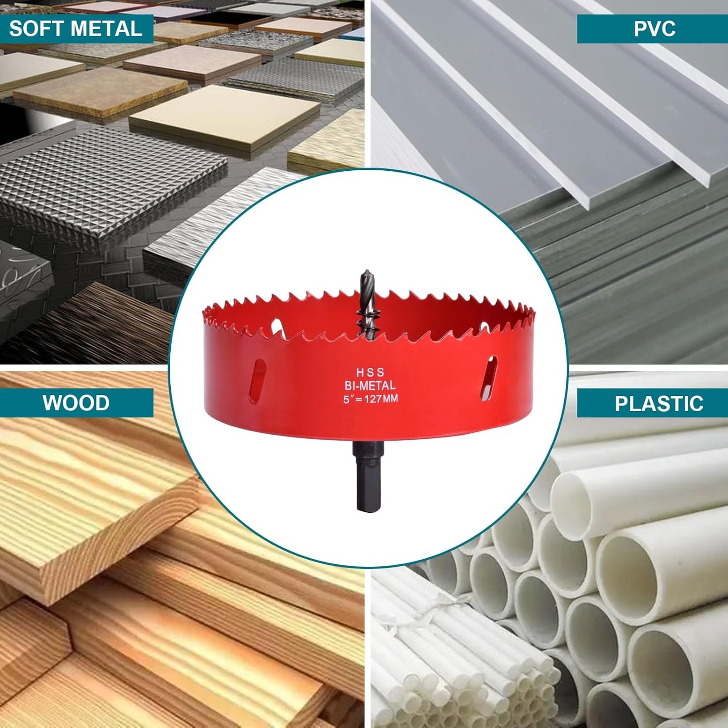 6-1/8 Inch Hole Saw for Wood, Plastic, Ceiling, Drywall, Plasterboard, and Metal - HSS Bi-Metal Cutter with Pilot Bit