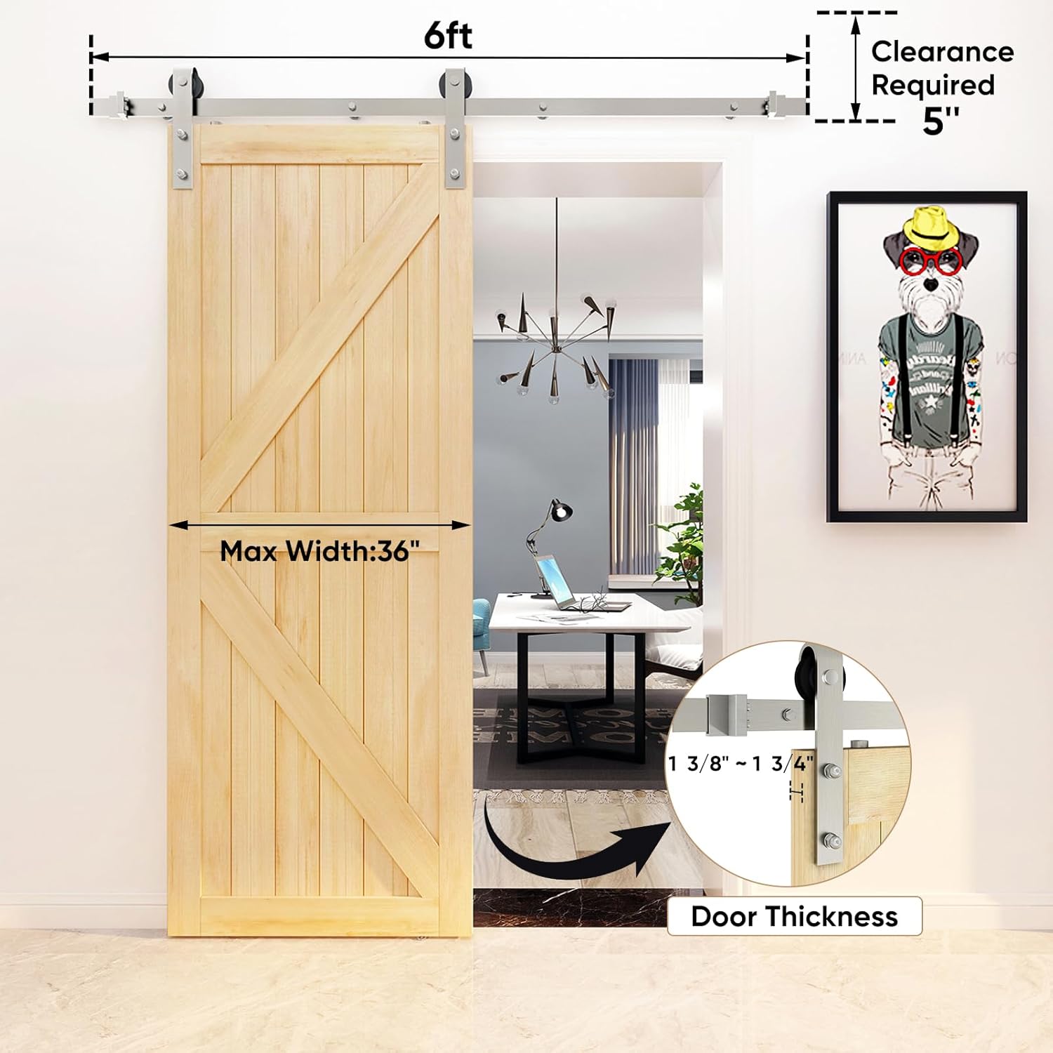 6 FT Brushed Nickel Sliding Barn Door Hardware Kit - Smooth & Quiet Hanger Roller Track Set - Heavy Duty J Shape Roller - Easy Install - Nickle Barn Door Track