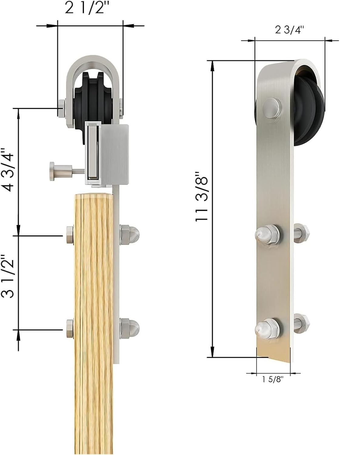 6 FT Brushed Nickel Sliding Barn Door Hardware Kit - Smooth & Quiet Hanger Roller Track Set - Heavy Duty J Shape Roller - Easy Install - Nickle Barn Door Track