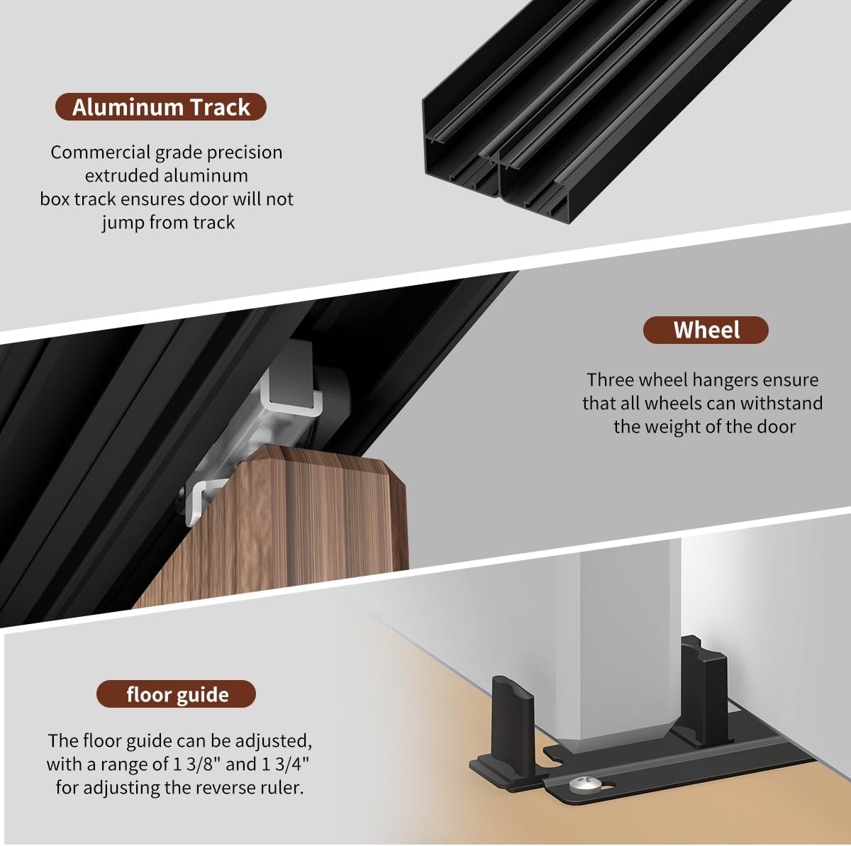 6 FT Heavy Duty Bypass Sliding Closet Door Track Hardware Set, Smooth & Quiet, 72" Aluminium Pocket Door Rail, Black, for 2 Door System