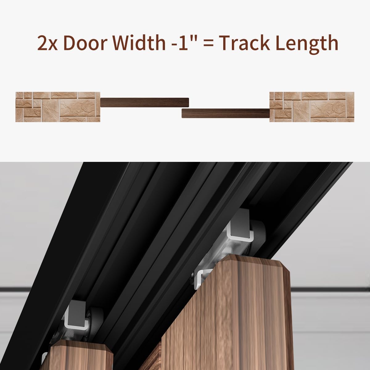 6 FT Heavy Duty Bypass Sliding Closet Door Track Hardware Set, Smooth & Quiet, 72" Aluminium Pocket Door Rail, Black, for 2 Door System