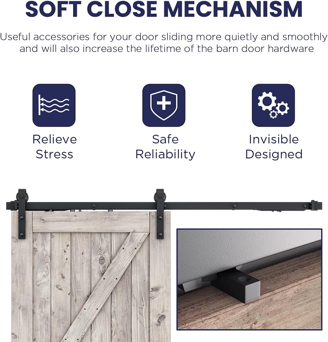 6 FT Sliding Barn Door Soft Close Hardware Kit - Fits 5-10 ft Doors - Smooth & Quiet Operation - Single Door - Invisible Design - Step-by-Step Manual - Fits 36" Door Panel - WildKart