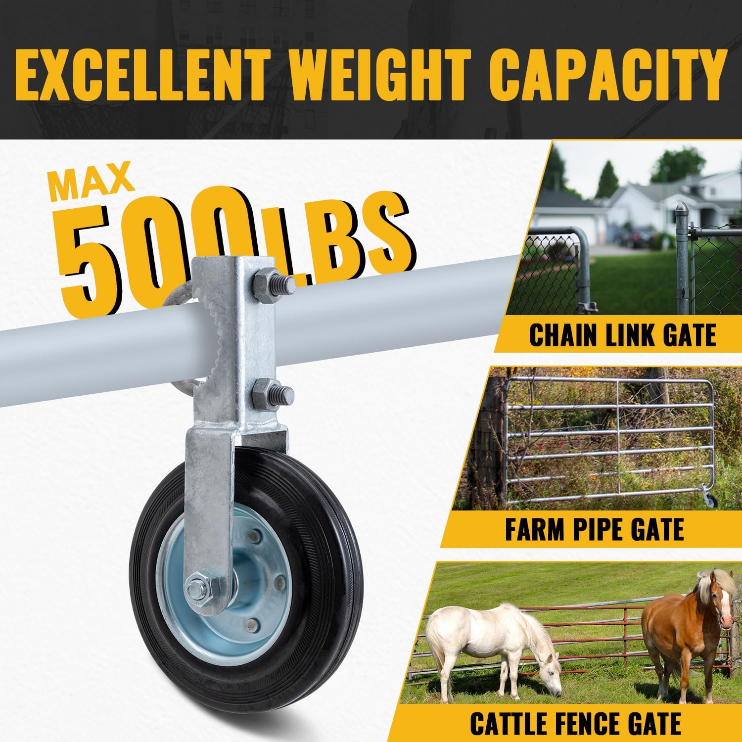 6" Heavy Duty Gate Wheel for Metal Tube Gates - Fits 1-5/8" to 2" Frames - Ideal for Swing Chain Link Fences - 1 Piece