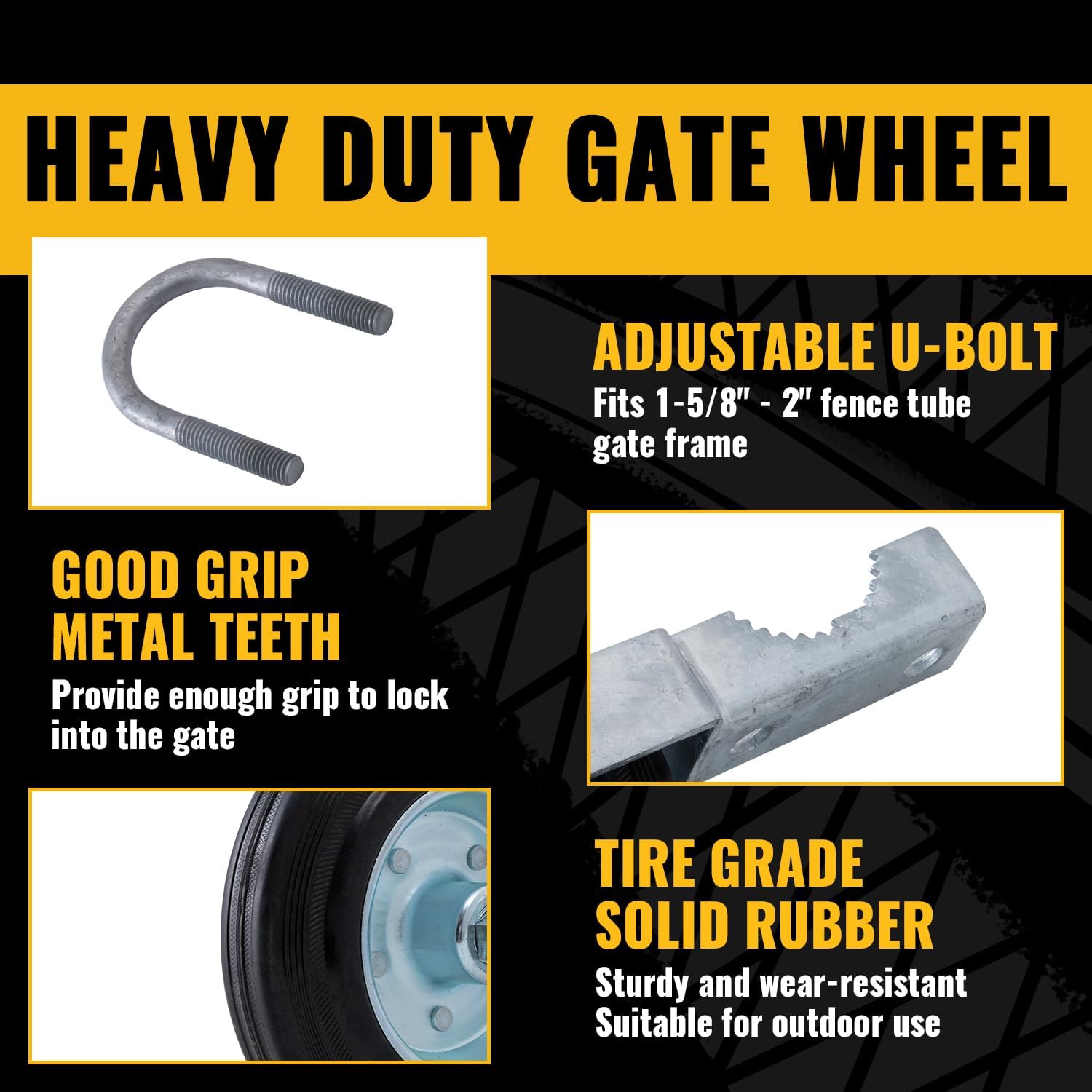 6" Heavy Duty Gate Wheel for Metal Tube Gates - Fits 1-5/8" to 2" Frames - Ideal for Swing Chain Link Fences - 1 Piece