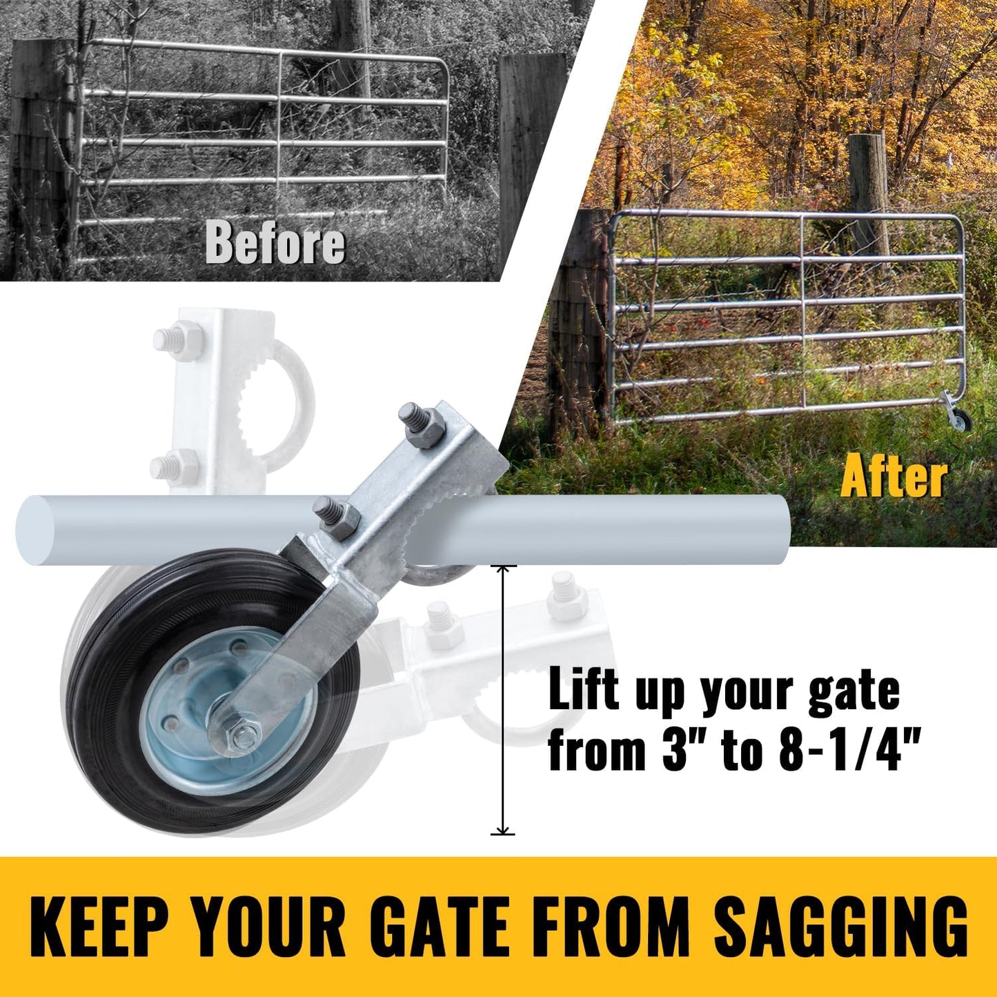 6" Heavy Duty Gate Wheel for Metal Tube Gates - Fits 1-5/8" to 2" Frames - Ideal for Swing Chain Link Fences - 1 Piece