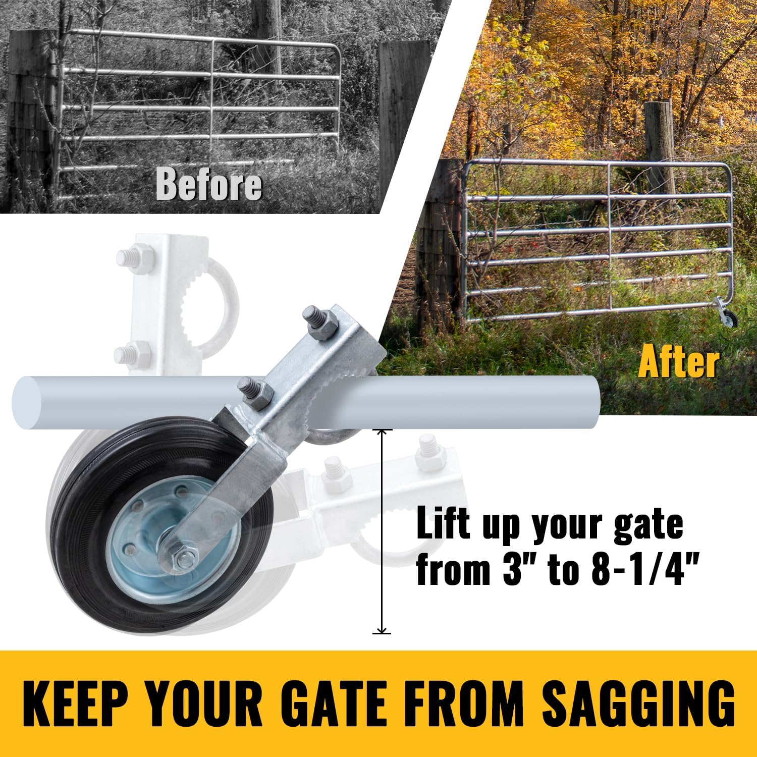 6" Heavy Duty Gate Wheel for Metal Tube Gates - Fits 1-5/8" to 2" Frames - Ideal for Swing Chain Link Fences - 1 Piece