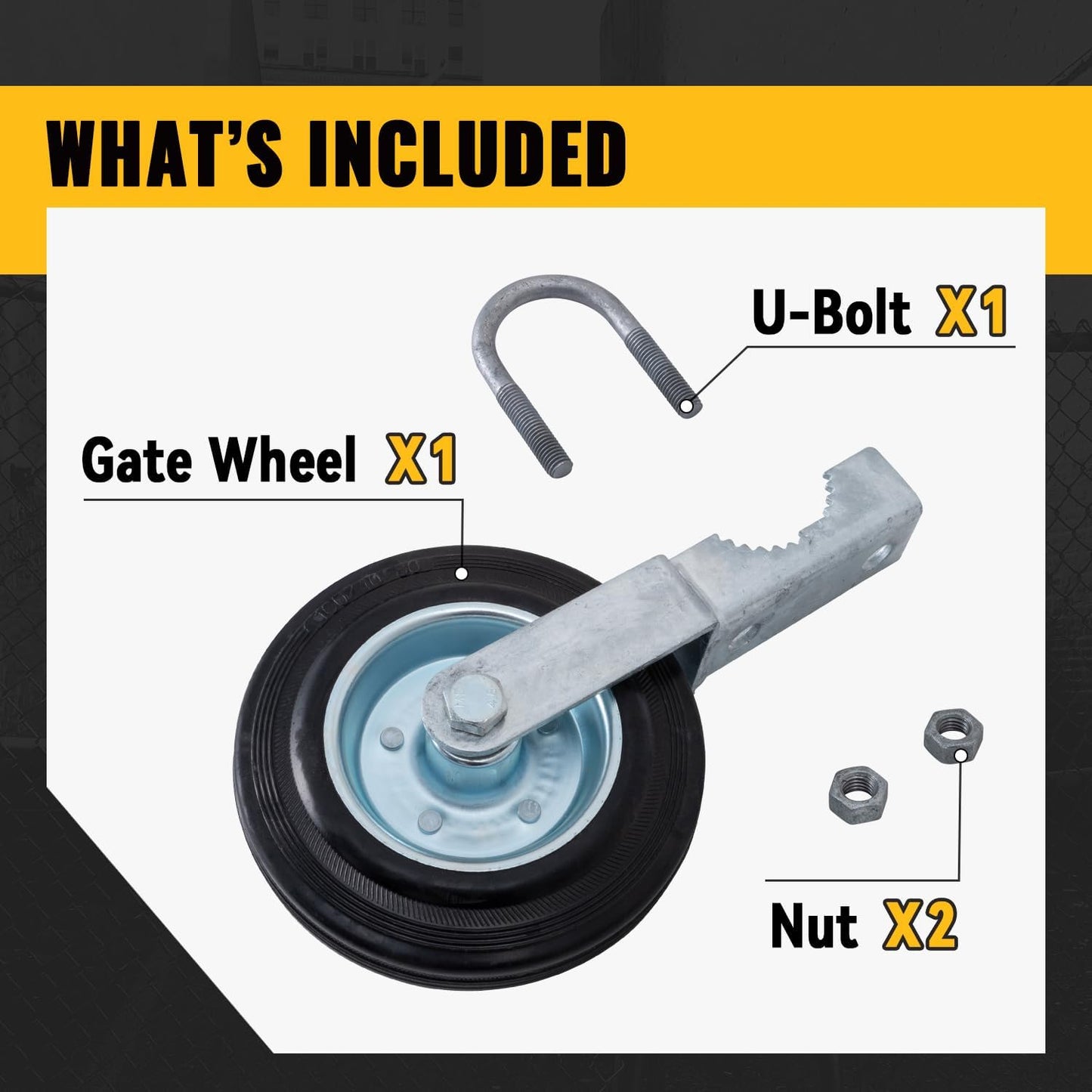 6" Heavy Duty Gate Wheel for Metal Tube Gates - Fits 1-5/8" to 2" Frames - Ideal for Swing Chain Link Fences - 1 Piece