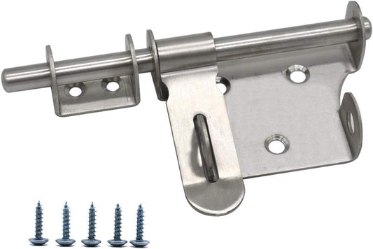 6" Heavy-Duty Stainless Steel Sliding Bolt Gate Latch with Padlock Hole - Thickened Barrel Bolt for Doors