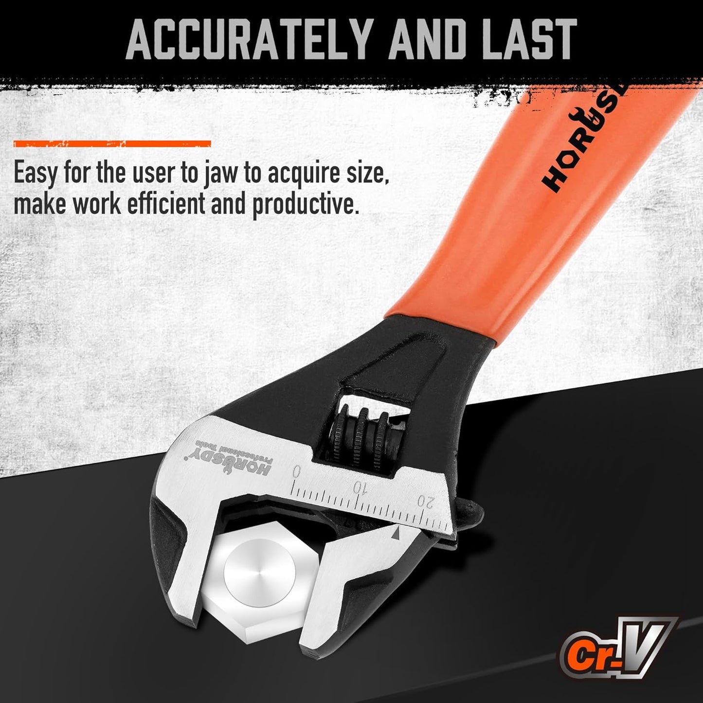 6" HORUSDY Adjustable Wrench Pipe Spanner with Wide Jaw, Black Oxide Finish, Cushion Grip, Metric & SAE Scales, CR-V Steel - Ideal for Professionals