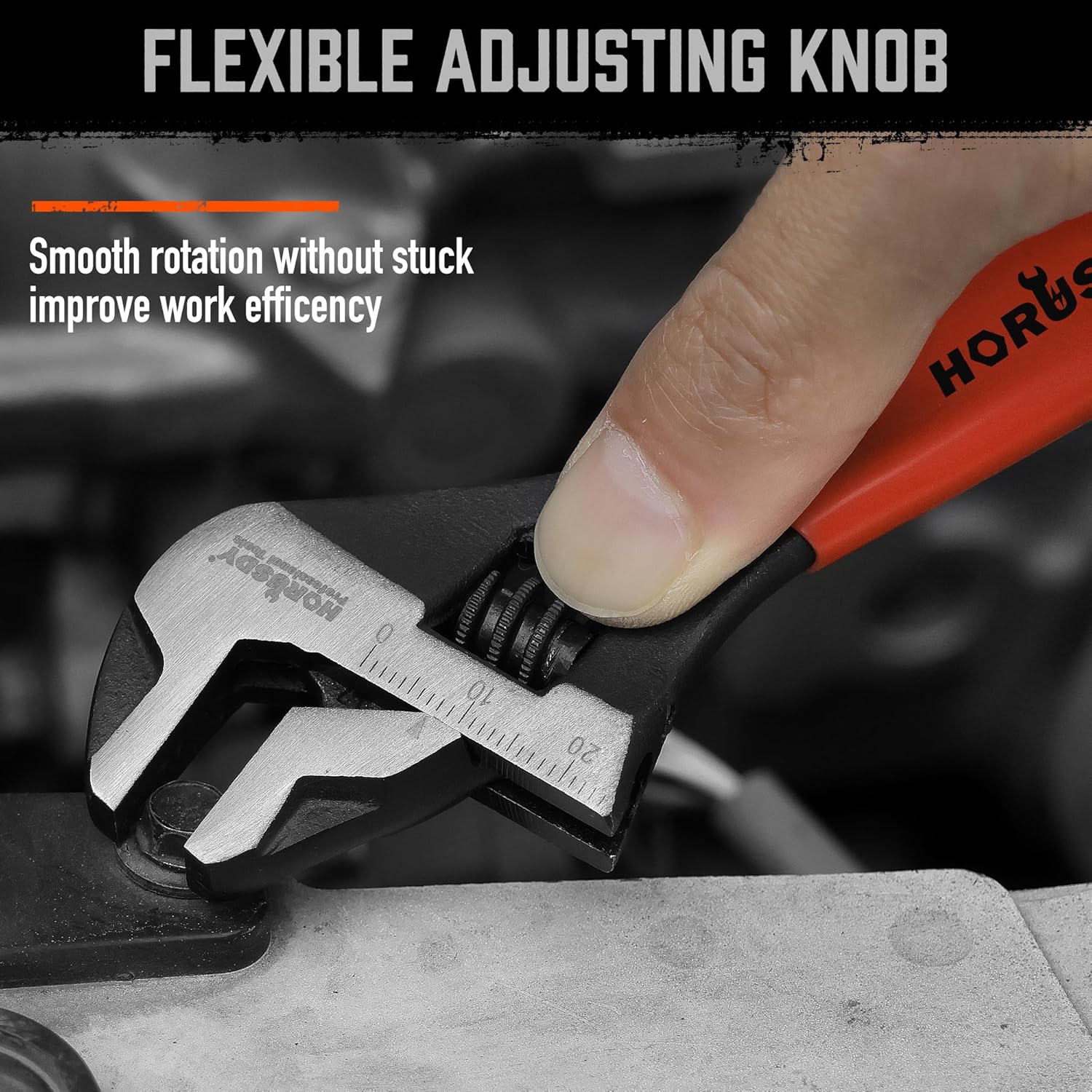 6" HORUSDY Adjustable Wrench Pipe Spanner with Wide Jaw, Black Oxide Finish, Cushion Grip, Metric & SAE Scales, CR-V Steel - Ideal for Professionals