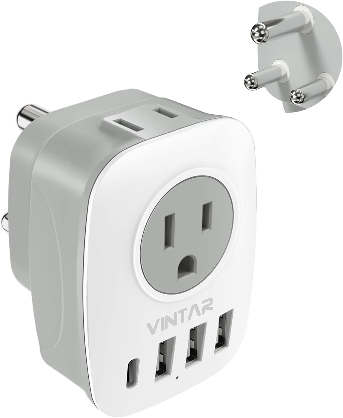 6-in-1 South Africa Power Adapter with USB Ports and American Outlets for Travel to South Africa, Botswana, Namibia, Nepal