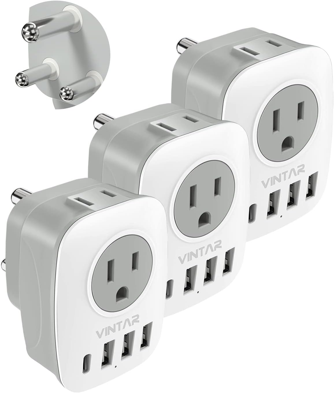 6-in-1 South Africa Power Adapter with USB Ports and American Outlets - [3-Pack] Travel Plug Adapter for US to South Africa, Botswana, Namibia
