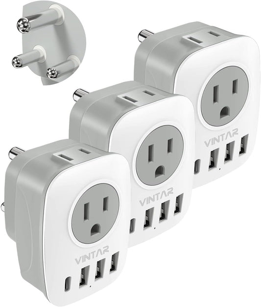 6-in-1 South Africa Power Adapter with USB Ports and American Outlets - [3-Pack] Travel Plug Adapter for US to South Africa, Botswana, Namibia