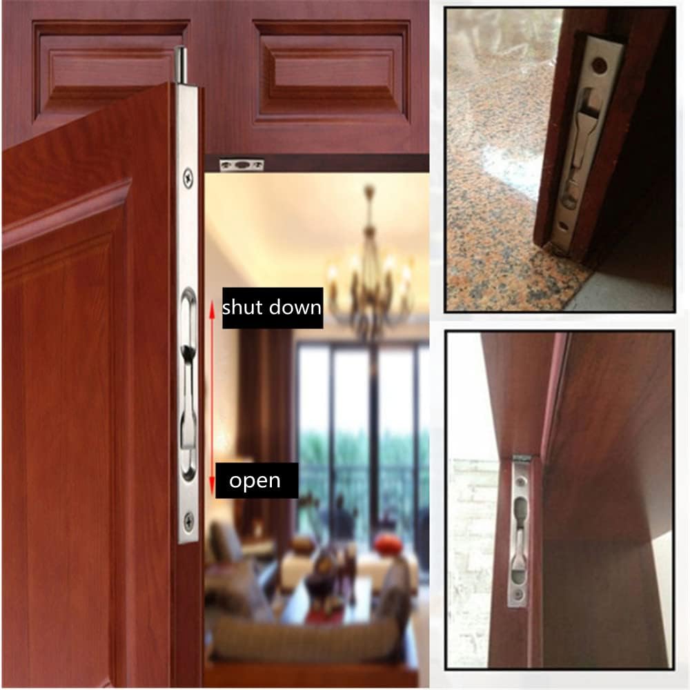 6 inch 304 Stainless Steel Hidden Latch & Bolt for Security Doors - Double Door Lever Action Flush Bolt - French Door Slide Bolt Lock - Silver (2 Pack)