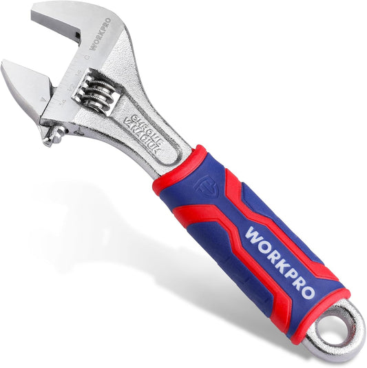 6-inch Adjustable Wrench with Rubber Anti-slip Grip, Wide Jaw Opening, Metric/SAE Scales - Premium Cr-V Steel