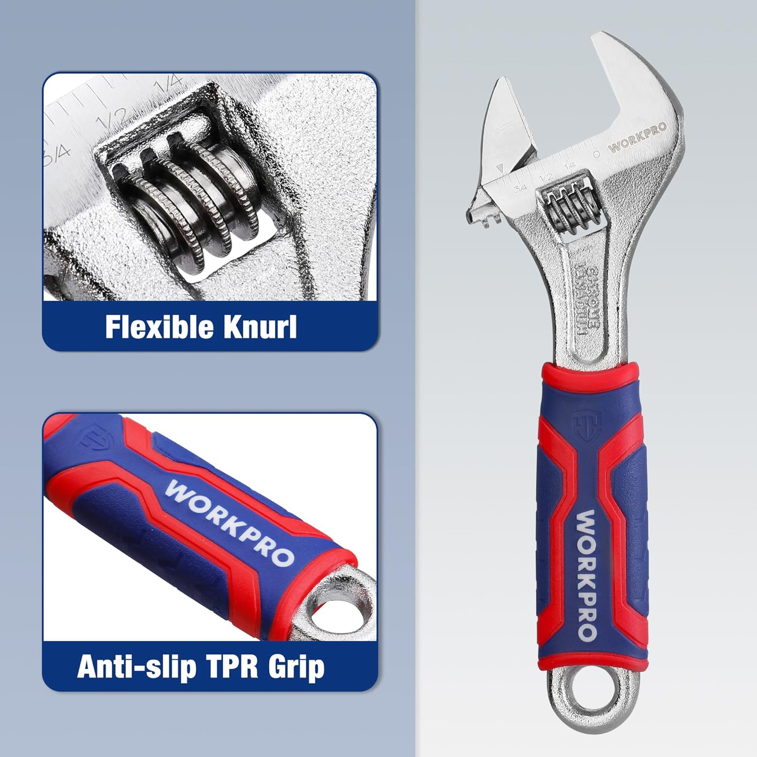 6-inch Adjustable Wrench with Rubber Anti-slip Grip, Wide Jaw Opening, Metric/SAE Scales - Premium Cr-V Steel
