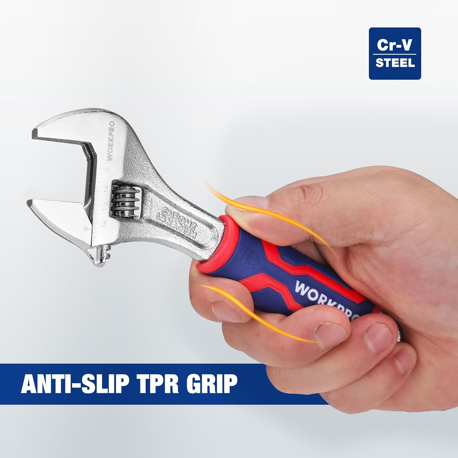 6-inch Adjustable Wrench with Rubber Anti-slip Grip, Wide Jaw Opening, Metric/SAE Scales - Premium Cr-V Steel