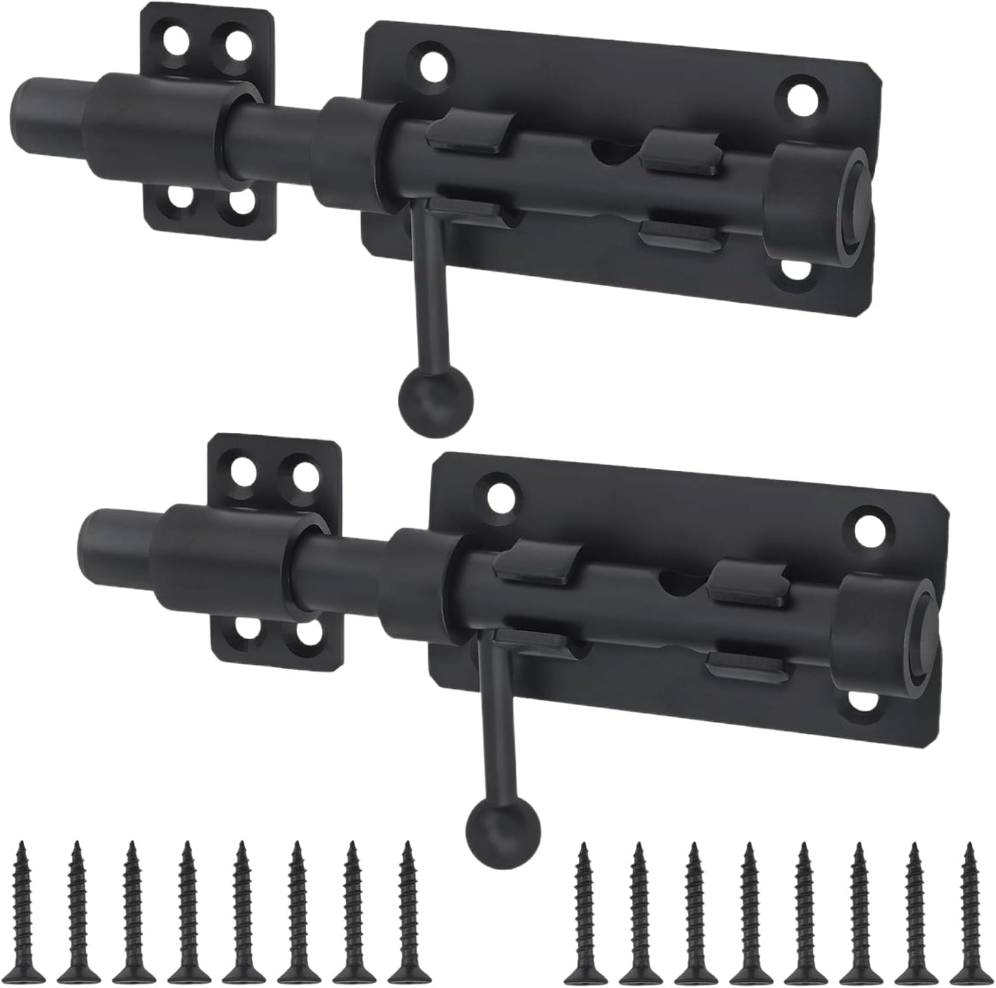 6 Inch Black Barrel Bolt Door Latch Set - Heavy Duty 304 Stainless Steel Gate Lock with Padlock Hole - Barn Slide Lock for Security