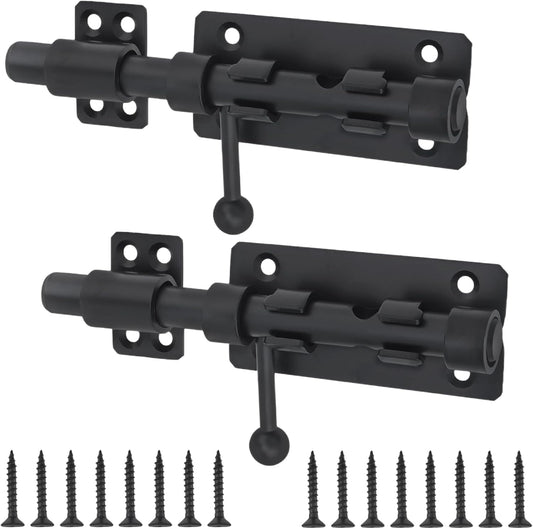 6 Inch Black Barrel Bolt Door Latch Set - Heavy Duty 304 Stainless Steel Gate Lock with Padlock Hole - Barn Slide Lock for Security