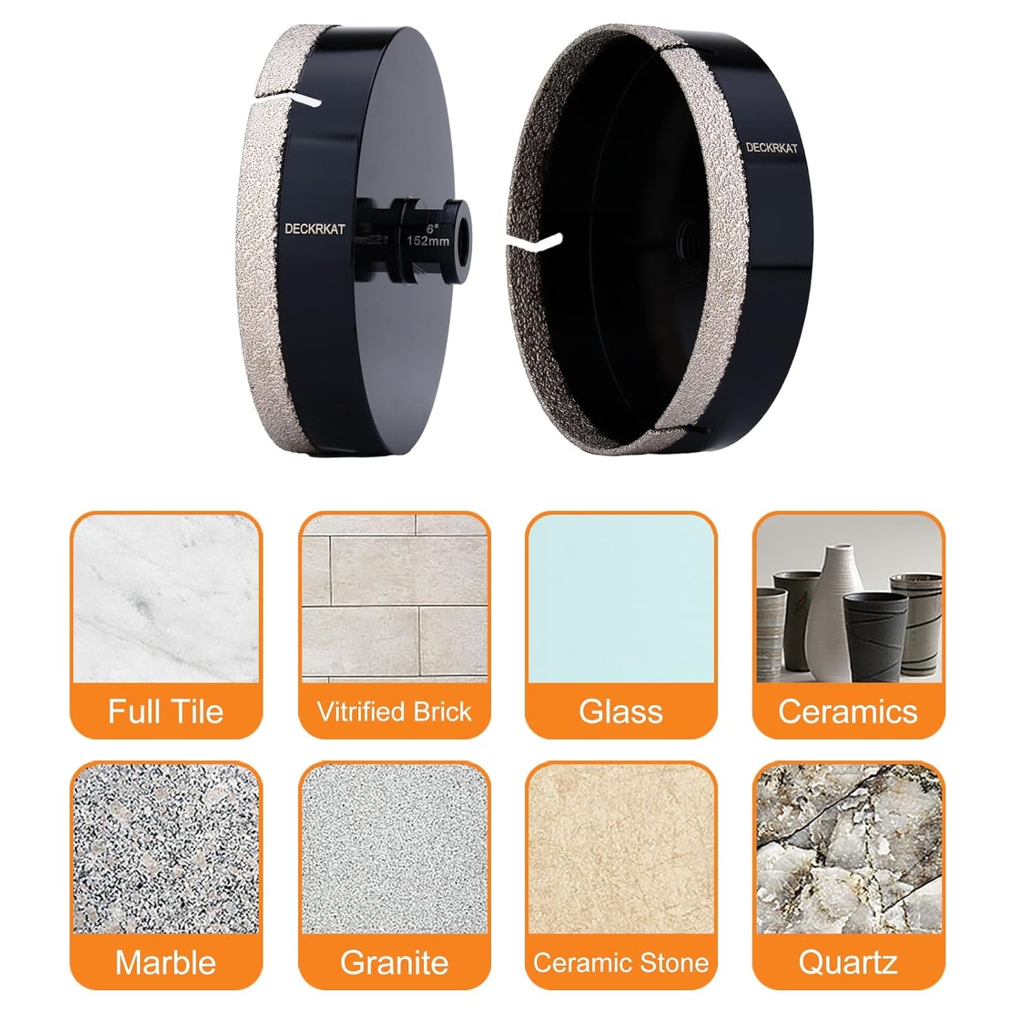 6 Inch Diamond Hole Saw Drill Bit for Granite Marble Ceramic Glass Porcelain Quartz Tiles - 152mm Core Drill Bit with 5/8-11 Thread