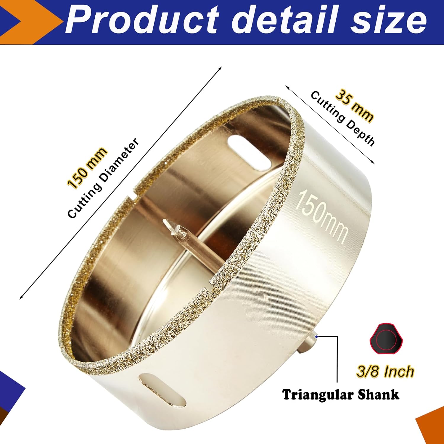 6 Inch Diamond Hole Saw with Pilot Bit for Granite, Ceramics, Marble - 6" Tile Hole Saw for Thick Countertops - 1 3/8" Depth of Cut