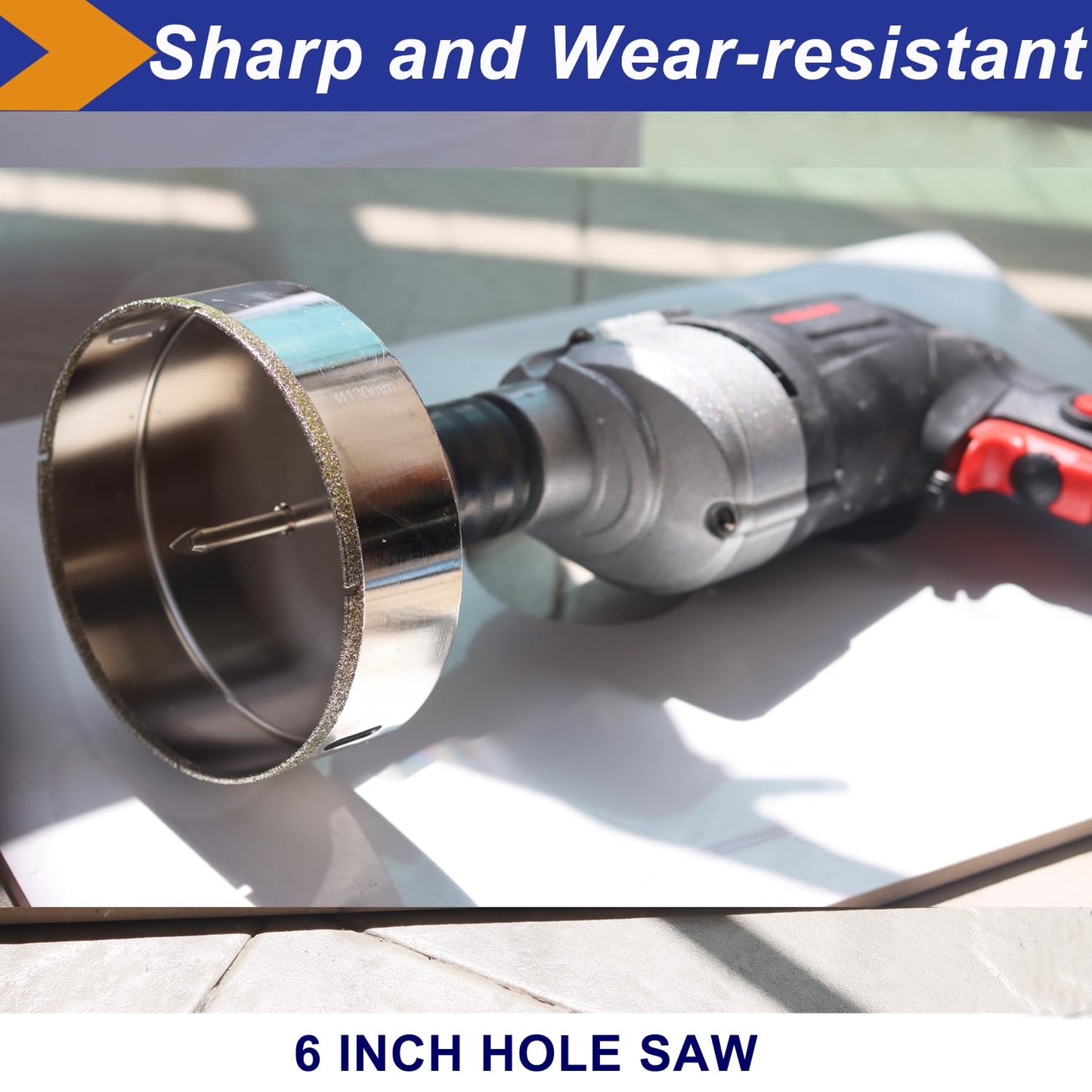 6 Inch Diamond Hole Saw with Pilot Bit for Granite, Ceramics, Marble - 6" Tile Hole Saw for Thick Countertops - 1 3/8" Depth of Cut