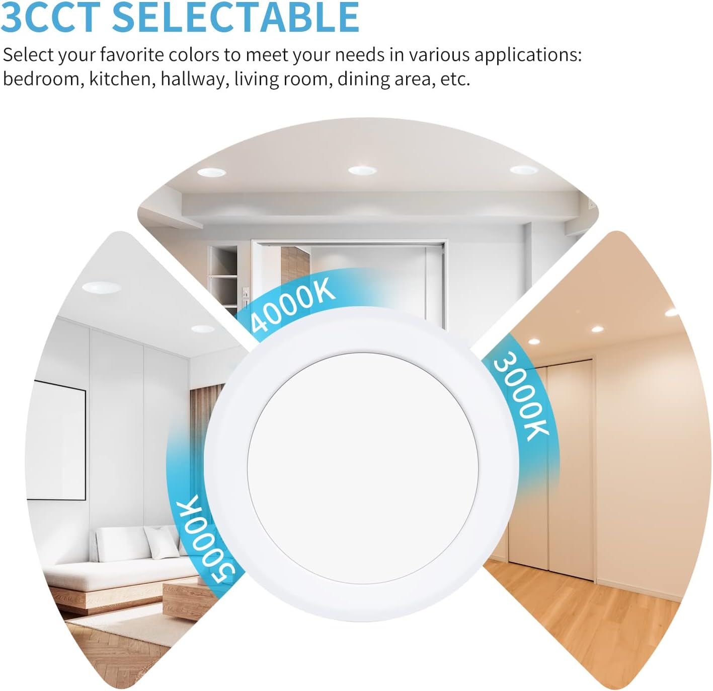 6-Inch ECOELER 3CCT Dimmable LED Disk Light 4-Pack, 16.5W 1000Lm, 3000K/4000K/5000K, J-Box/Recessed Can Compatible, ETL & FCC Listed